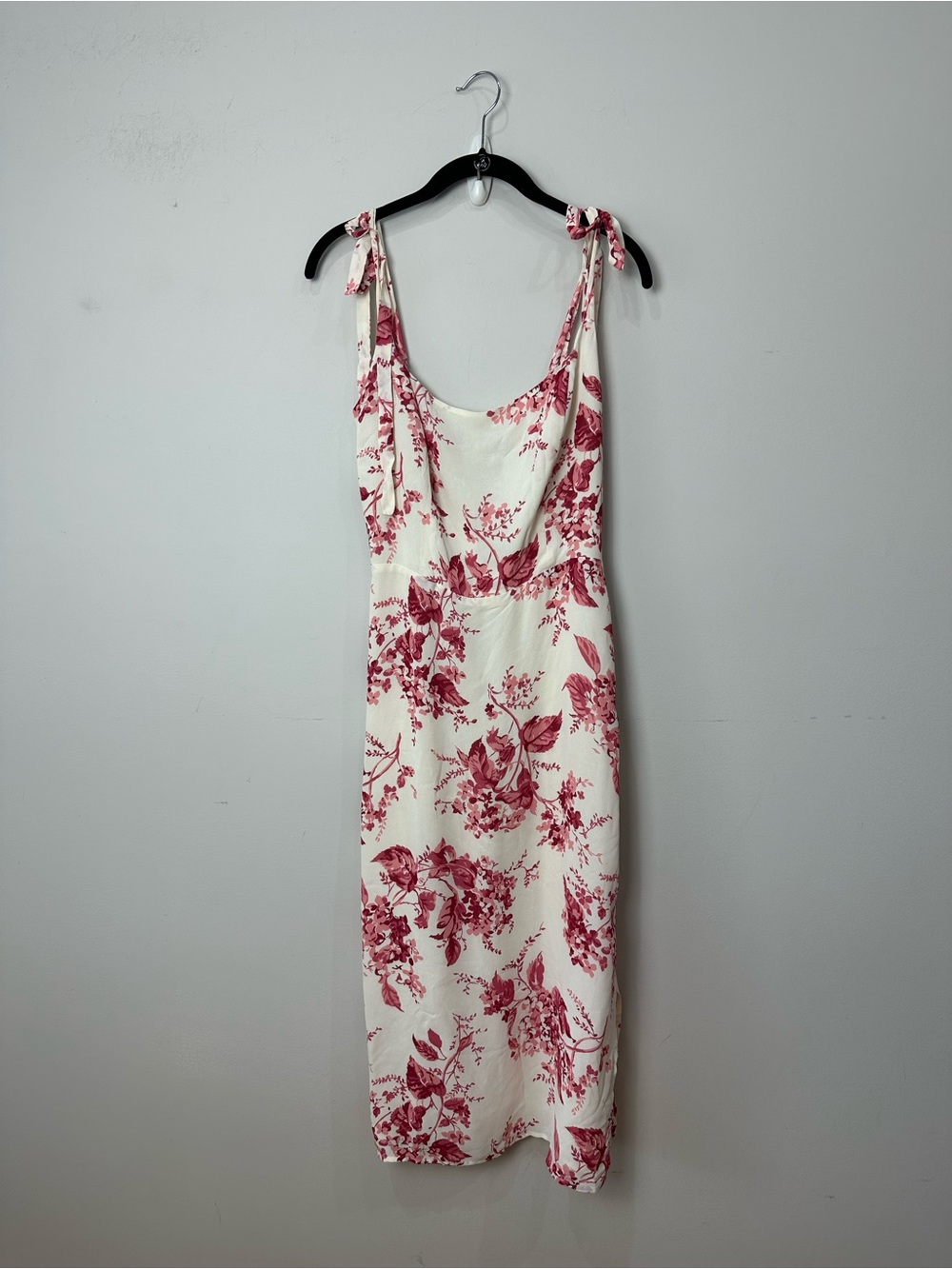 Reformation Besse Dress Ivory Pink Floral Midi Shoulder Tie